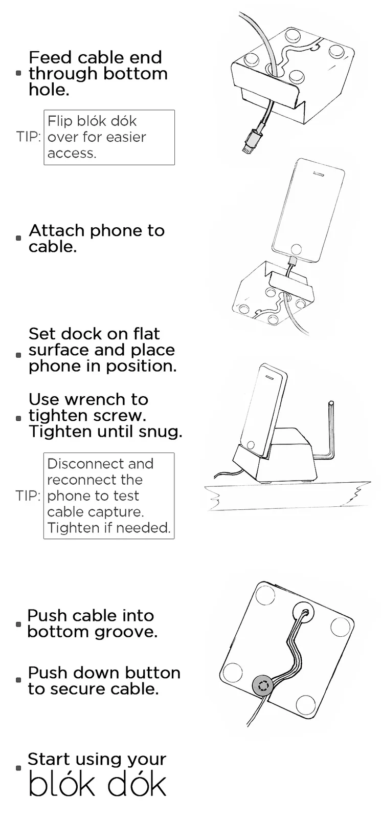 Blok Dok instruction sheet with line drawings