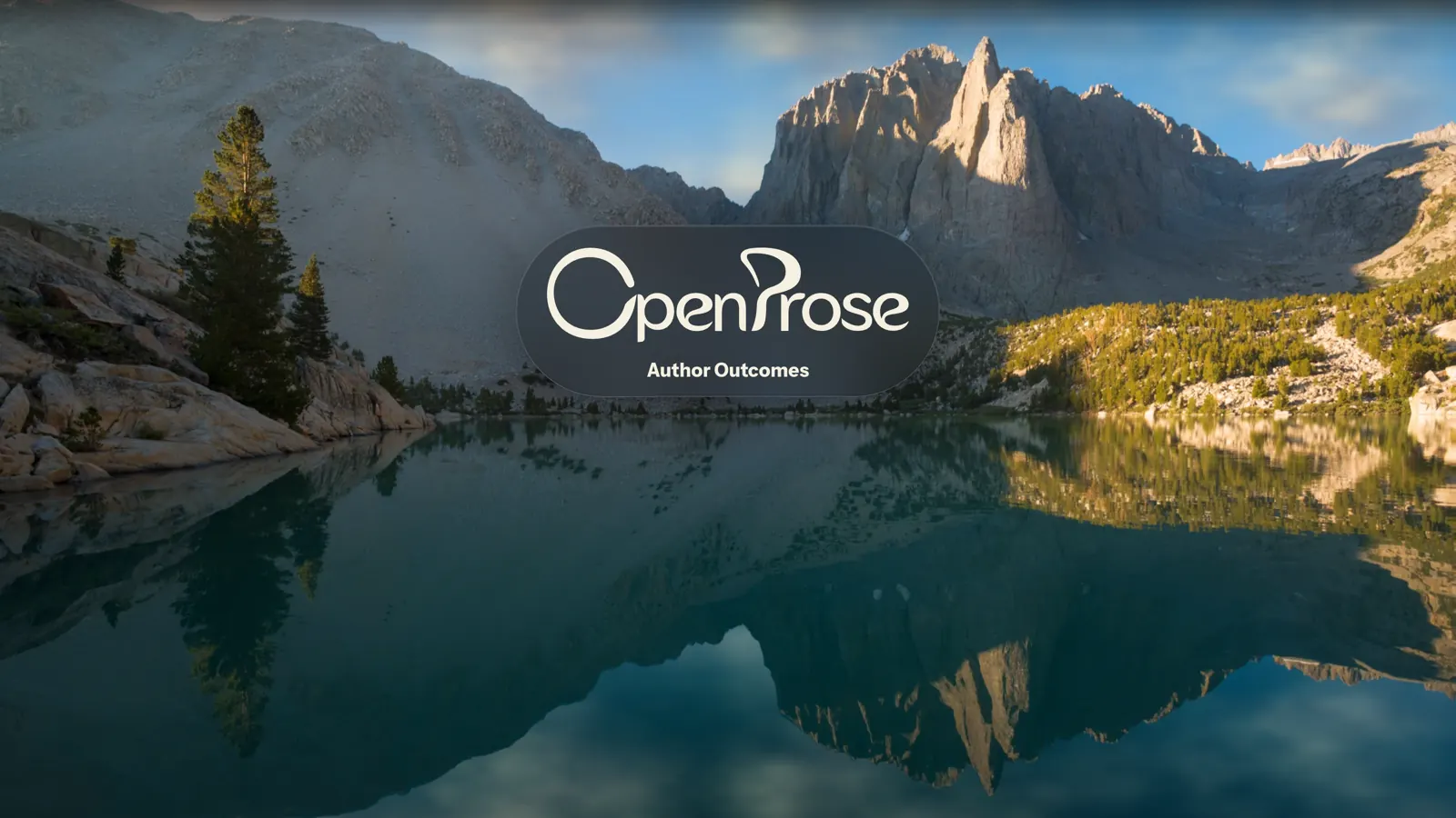OpenProse homepage concept: the brand mark over a still mountain lake