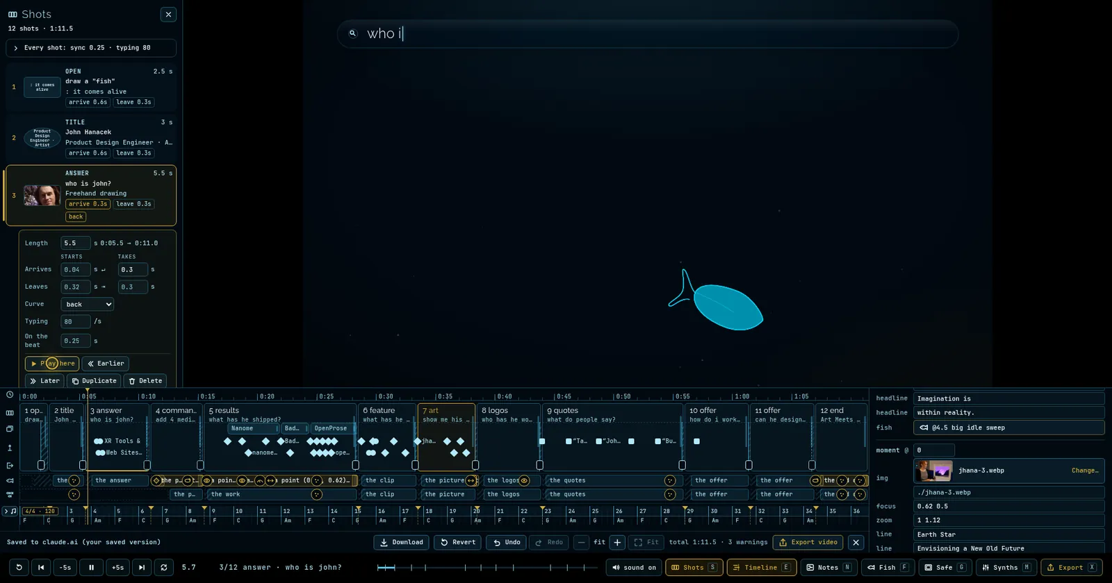 Shot list with transition controls