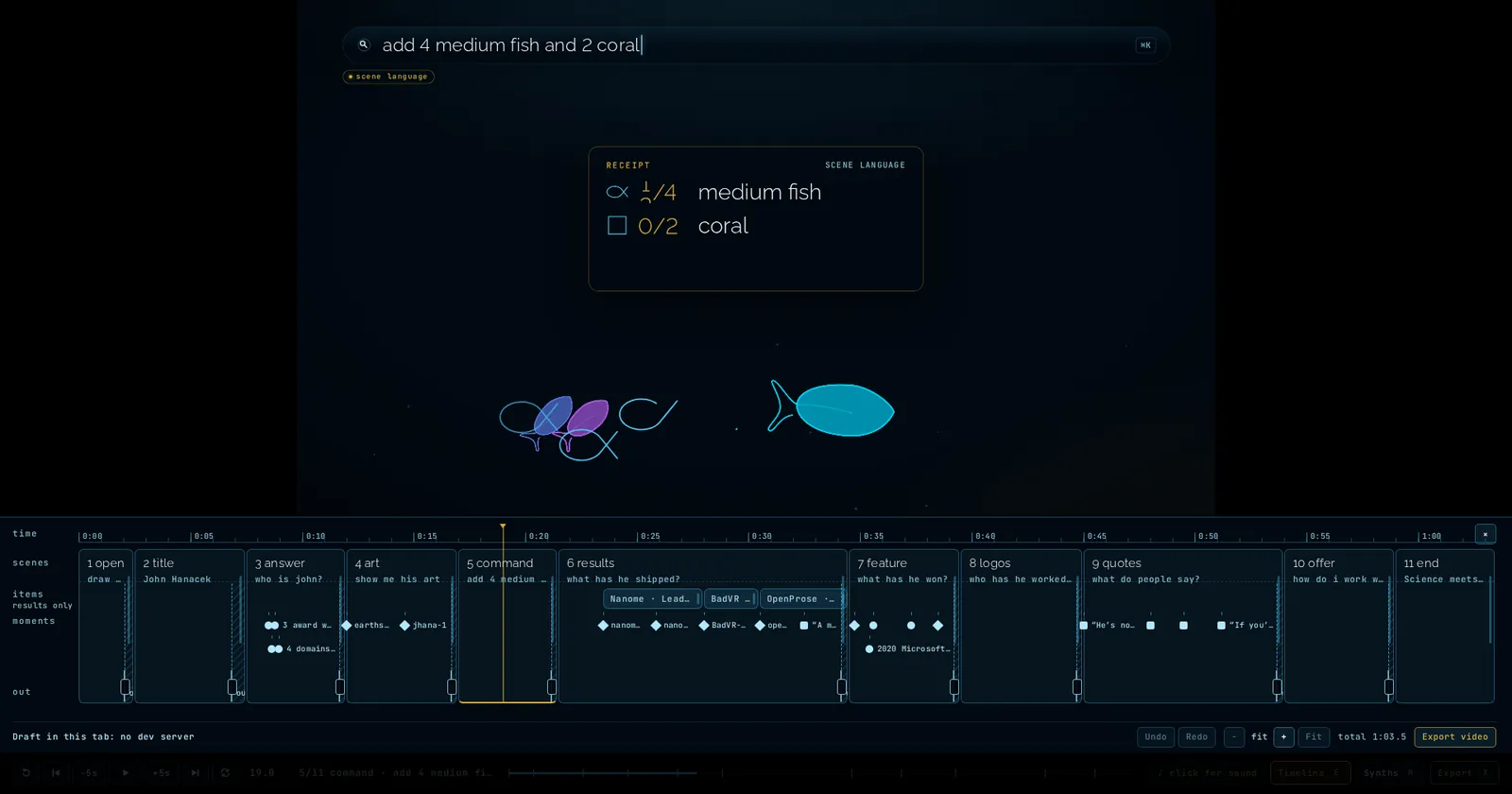 The timeline with scene cards